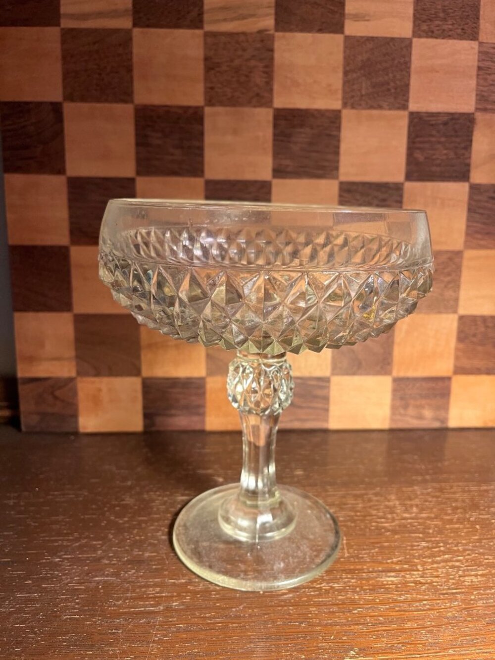Vintage Indiana Glass Diamond Point Pedestal Compote A1186